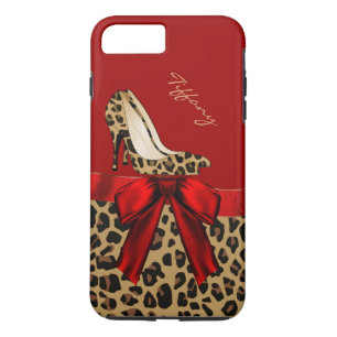 Chic Rood & Jaguar Print iPhone 7 Plus Hoesje