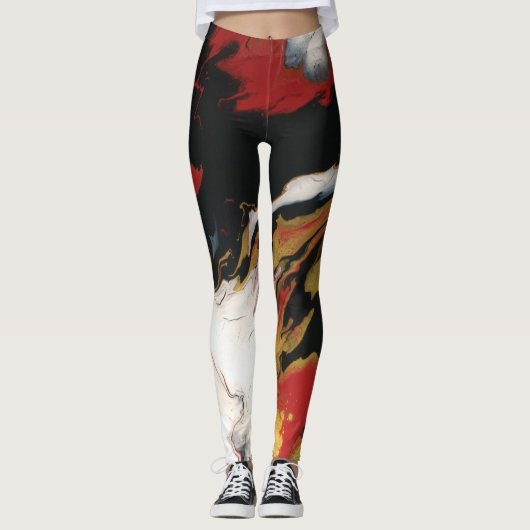 Chic Rood Zwart & Goud Leggings (Voorkant)