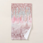 Chic roos blush gold glitter druppelt monogram bad handdoek (Handdoek)