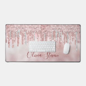 Chic roos blush gold glitter druppelt monogram bureaumat (Keyboard & Muis)