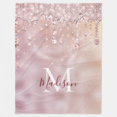 Chic roos blush gold glitter druppelt monogram fleece deken (Voorkant)