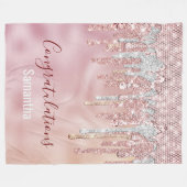 Chic roos blush gold glitter druppelt monogram fleece deken (Voorkant (Horizontaal))