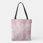Chic roos blush gouden glitter dripping monogram draagtas (Achterkant)