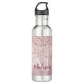 Chic roos blush gouden glitter dripping monogram waterfles (Voorkant)