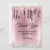 Chic roos blush holografisch monogram bedankt kaart (Voorkant)