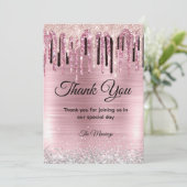 Chic roos blush holografisch monogram bedankt kaart (Staand voorkant)