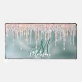 Chic roos blush mint dripping monogram bureaumat (Voorkant)