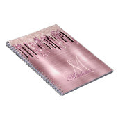 Chic roos blush roze druppelmonogram notitieboek (Rechterzijde)
