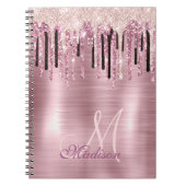 Chic roos blush roze druppelmonogram notitieboek (Voorkant)