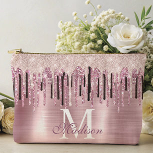 Chic roos blush roze druppelmonogram notitieboek etui