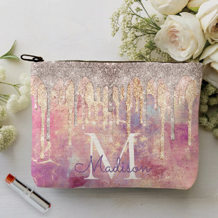 Chic roos blush roze glitter druppelt monogram etui