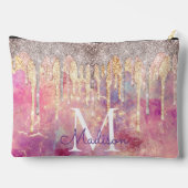 Chic roos blush roze glitter druppelt monogram etui (Achterkant)