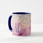 Chic roos blush roze glitter druppelt monogram mok (Voorkant links)