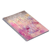 Chic roos blush roze glitter druppelt monogram notitieboek (Rechterzijde)