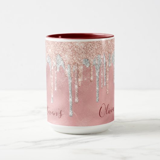 Chic roos blush Silver dripping monogram Mok (Midden)