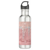 Chic roos blush Silver dripping monogram Waterfles (Voorkant)