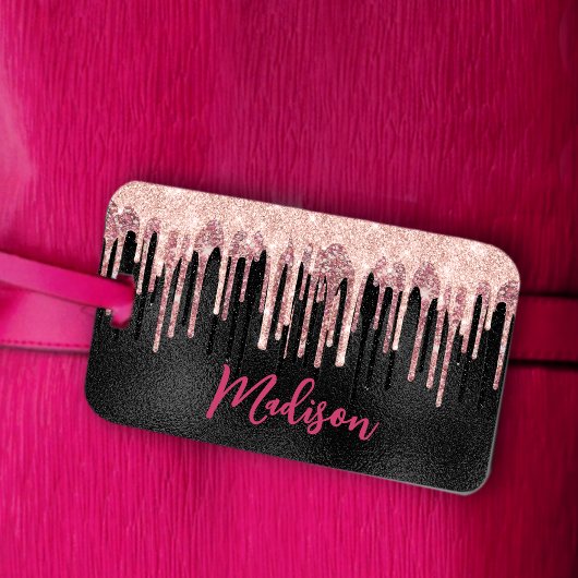 Chic roos blush zwart druppelmonogram bagagelabel