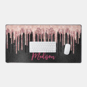 Chic roos blush zwart druppelmonogram bureaumat (Keyboard & Muis)