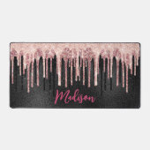 Chic roos blush zwart druppelmonogram bureaumat (Voorkant)