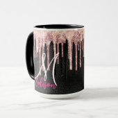 Chic roos blush zwart druppelmonogram mok (Voorkant links)