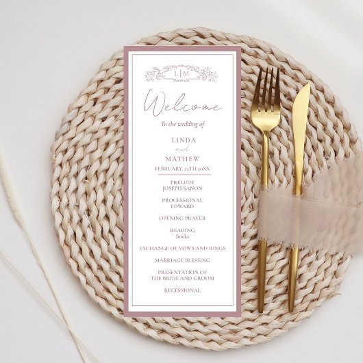 Chic Roos Botanische kam Trouwprogramma Kaart