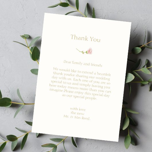 Chic Roos Flat Wedding Bedankt Card