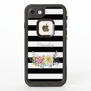 Chic Roos Floral Trendy Black Stripes and Name