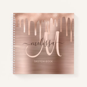 Chic Roos Gold Brushed Metal Blush Monogram schets Notitieboek