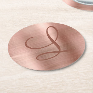 Chic Roos Gold Brushed Metal Monogram Initiaal Ronde Kartonnen Onderzetter