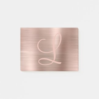 Chic Roos Gold Brushed Metallic Monogram script Post-it® Notes