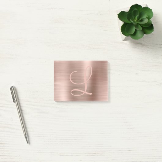 Chic Roos Gold Brushed Metallic Monogram script Post-it® Notes (Kantoor)