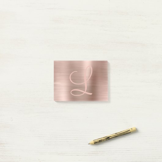 Chic Roos Gold Brushed Metallic Monogram script Post-it® Notes (Op bureau)