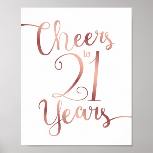 Chic Roos Gold CHEERS TOT 21 JAAR Sign Print (Voorkant)