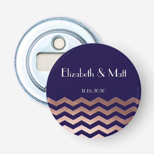 Chic Roos Gold Chevron Wedding Favoriet Flesopener Button Flesopener (Voorkant)