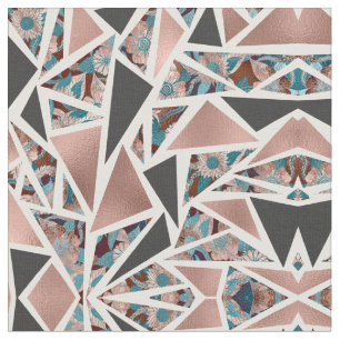 Chic Roos Gold Copper Blauwgroen Black Floral Geom Stof