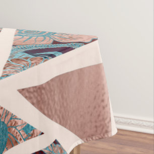 Chic Roos Gold Copper Blauwgroen Black Floral Geom Tafelkleed