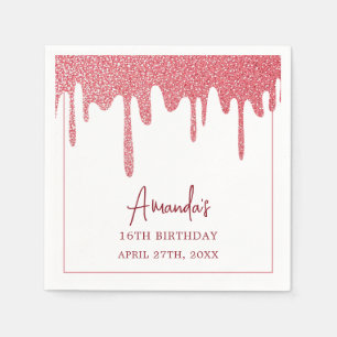 Chic Roos Gold Drip Glitter Sweet 16 Birthday Servet