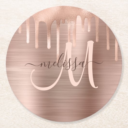 Chic Roos Gold Dripping Borhed Metal Blush Script Ronde Kartonnen Onderzetter (Voorkant)