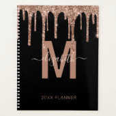 Chic Roos Gold Dripping Glitter Monogram naam 2023 Planner (Voorkant)