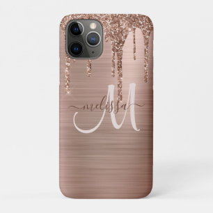 Chic Roos Gold Driving Glitter Metal Monogram iPhone 11 Pro Hoesje