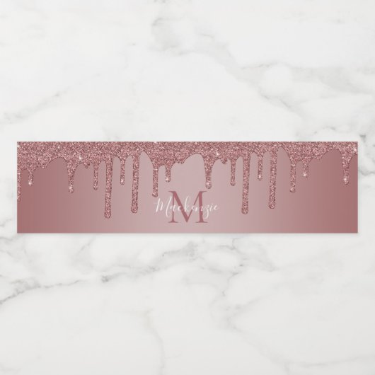 Chic Roos Gold Driving Glitter Monogram Waterfles Etiket (Enkel label)