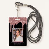 Chic Roos Gold Driving Glitter Photo Badge (Voorkant met draagriem)