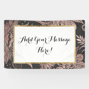 Chic Roos Gold en Black Floral Tekeningen Spandoek