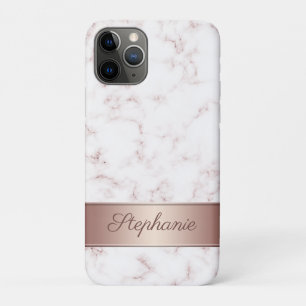 Chic Roos Gold en White Marble Script Naam iPhone 11 Pro Hoesje