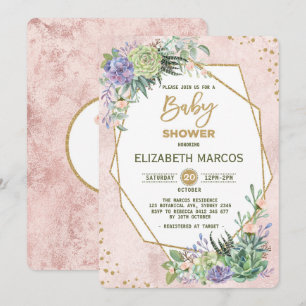 Chic Roos Gold Fiesta Baby shower Uitnodigen Geome Kaart