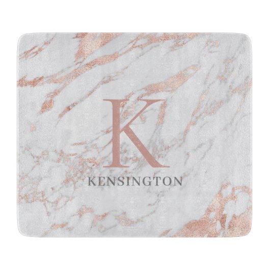 Chic Roos Gold Foil marble Monogram Snijplank (Voorkant)