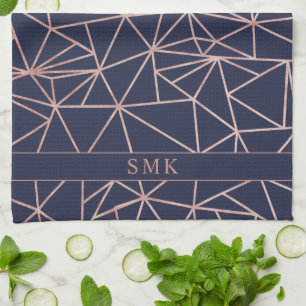 Chic Roos Gold Folie Geometrische Polygon Navy Bla Theedoek