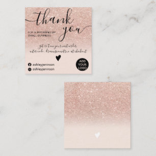 Chic roos Gold glitter blush roze order bedankt Vierkante Visitekaartje