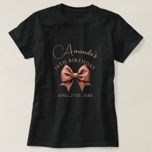 Chic Roos Gold Glitter Bow Sweet 16 Verjaardag T-shirt