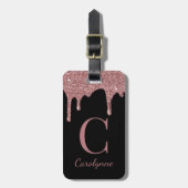 Chic Roos Gold Glitter Drift Monogram op zwart Bagagelabel (Voorkant verticaal)